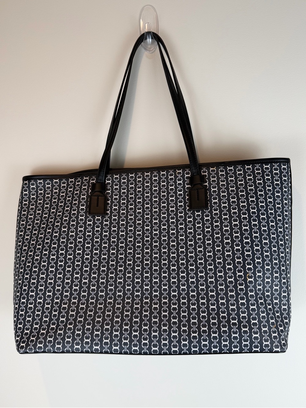 Tory Burch Blue and Cream Monogram Luggage Tag Tote - Picture 6 of 7